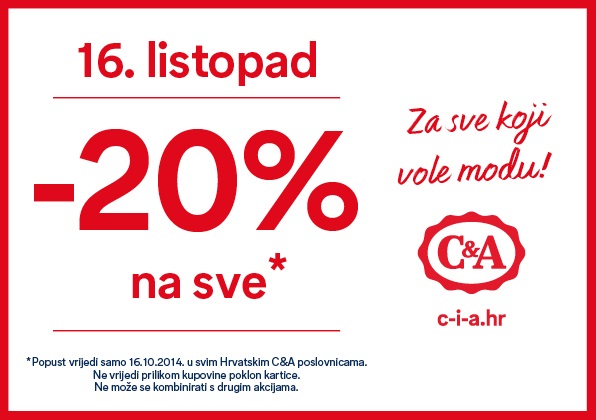 C&A akcija -20% popusta na sve!