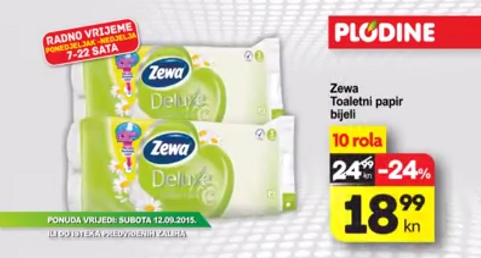 Plodine Zewa toaletni papir akcija
