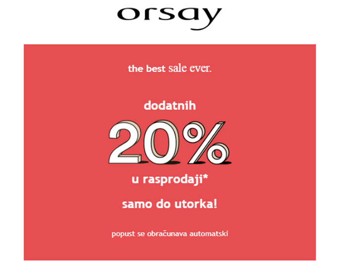 Orsay webshop akcija Dodatnih 20 posto