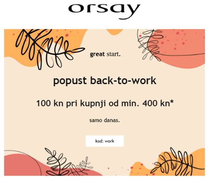 Orsay webshop akcija 100 kn popusta samo 29.08.2021.