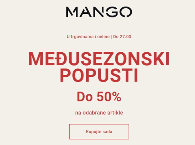 Mango webshop akcija Međusezonski popusti do 27.03.