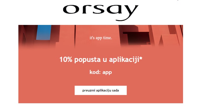 Orsay webshop akcija 10% popusta u aplikaciji do 23.03.