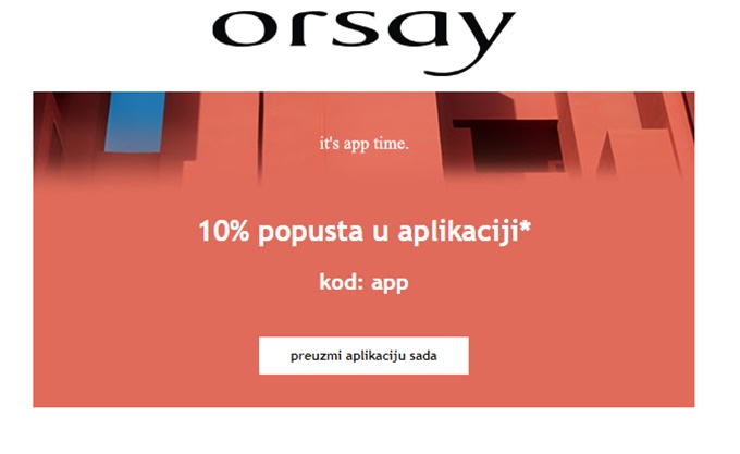 Orsay webshop akcija 10% popusta u aplikaciji
