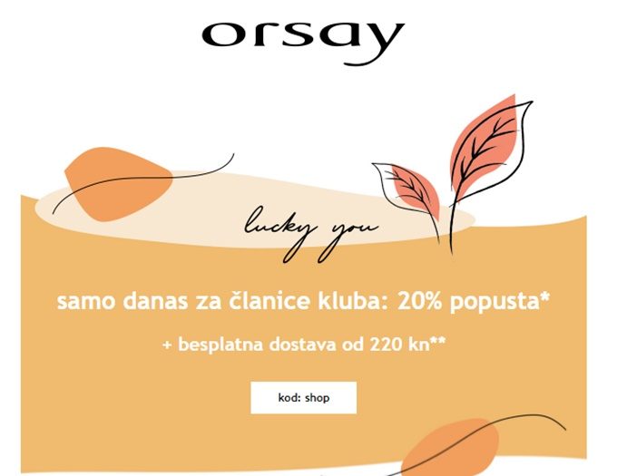 Orsay webshop akcija 20% popusta za članice kluba